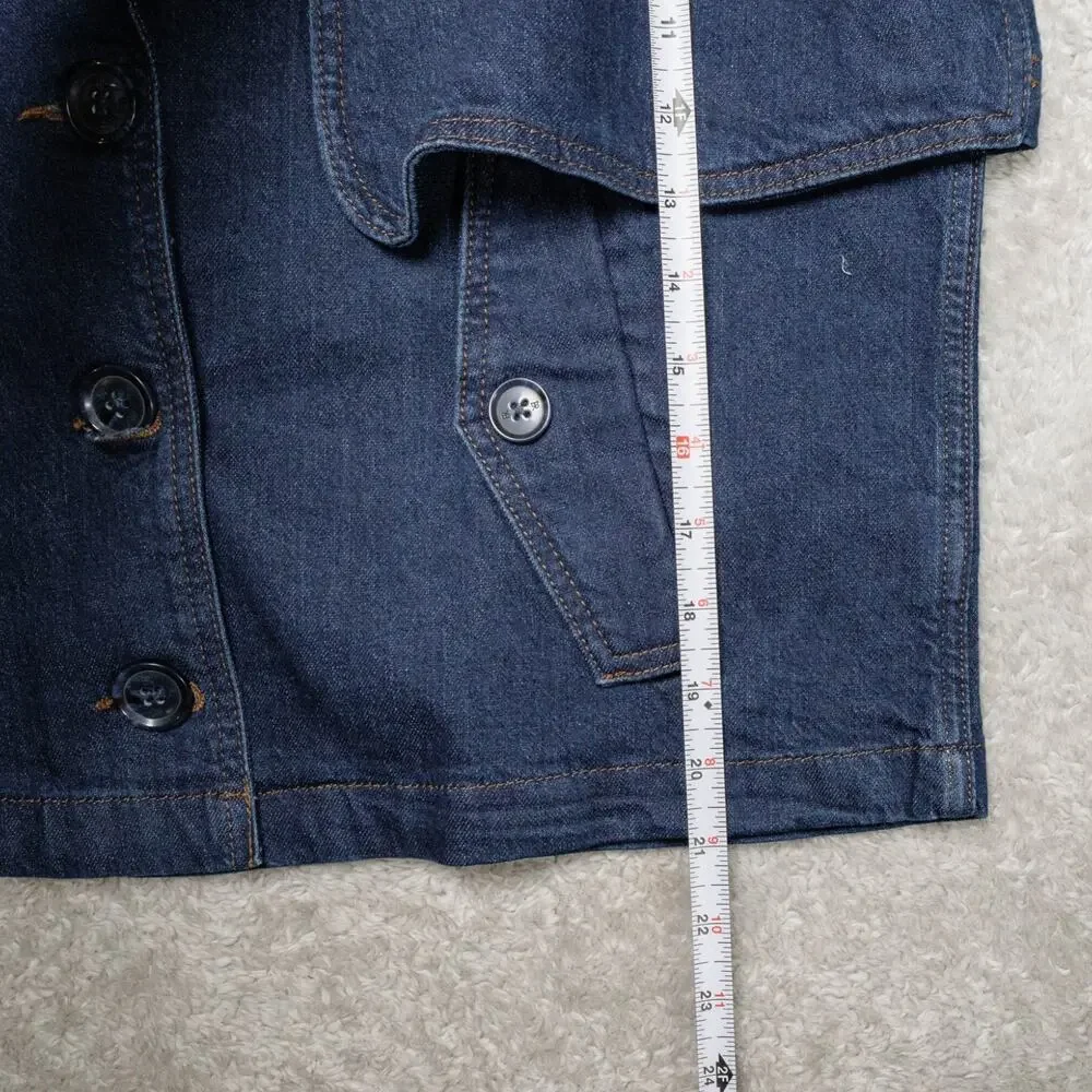 Banana Republic Dark Blue Wash Denim Short Trench Jacket Womens M NWT - Picture 6 of 14
